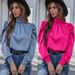 Silky Satin Blouse Women’s Long Sleeve Top – Elegant Pleated Detail, Loose Fit, Comfortable Stretch For Work & Casual_ecoleips.com