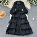 Women's Clothing New Elegant Skirt Spring Dress High End Retro Lapel Lantern Sleeve Waist Ruffle Pleated Dress For Women_ecoleips.com