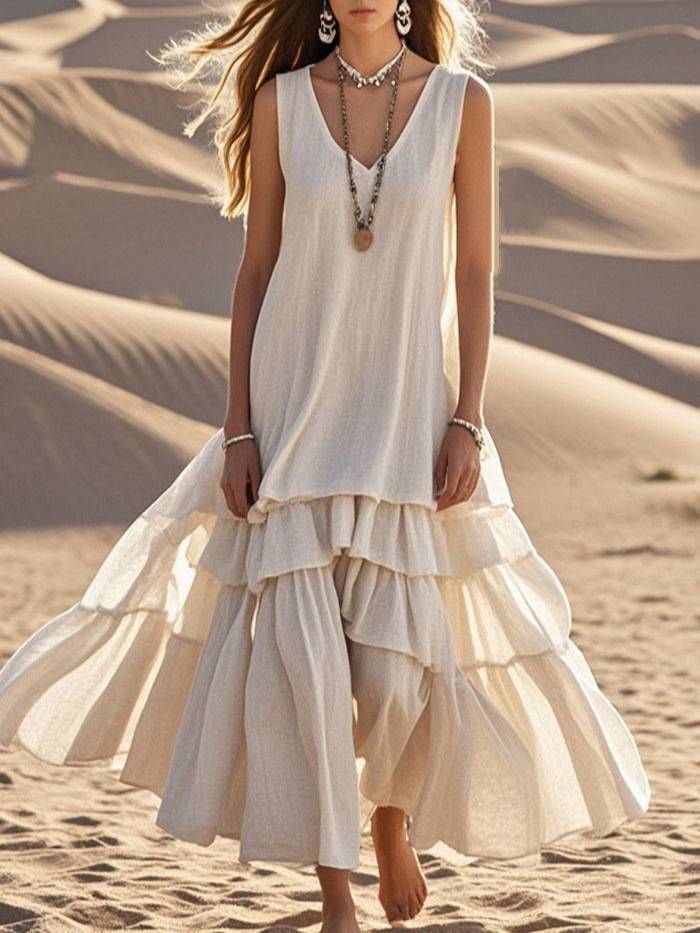 Women's Clothing Cotton And Linen Loose Large Skirt Sleeveless Dress_ecoleips.com