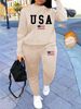 Women's Autumn/Winter Hip Hop Casual Street American Flag Pattern Printed Round Neck Sweatshirt+Sweatpants Set-491_ecoleips.com