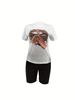 Summer Women's Casual Fashion Graphic Letter Print Loose T-shirt+shorts Two-piece Sportswear Suitable For Daily Wear-60_ecoleips.com