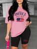 Summer Women's Casual And Fashionable American Flag Print Loose T-shirt+shorts Two-piece Sportswear Suitable For Daily Wear-42_ecoleips.com