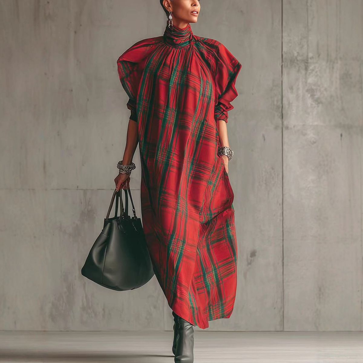 Women's Elegant French Style Dress Solid Color Textured Long Sleeve Spring Autumn_ecoleips.com