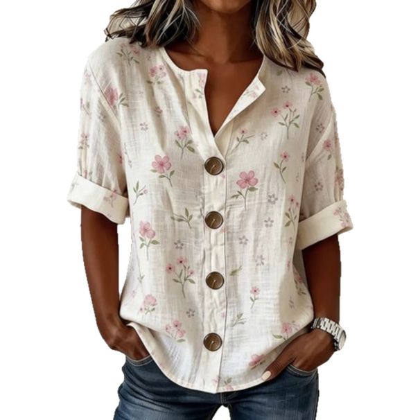 Women's V Neck Casual Shirt 3D Printed Button Top American Style Spring Summer New_ecoleips.com