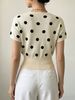 Women Soft Skin-Friendly Breathable Polka Dot Knit Top Wrap V Neck Short Sleeve Loose Waist Cinch Cropped Knit Blouse_ecoleips.com
