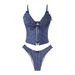 Navy White Polka Dot Tankini 2 Piece Swimsuit Women Deep V Front Tie Split Flyaway Top Ruffle High Cut Bikini Bottom Summer Beach Bathing Suit_ecoleips.com