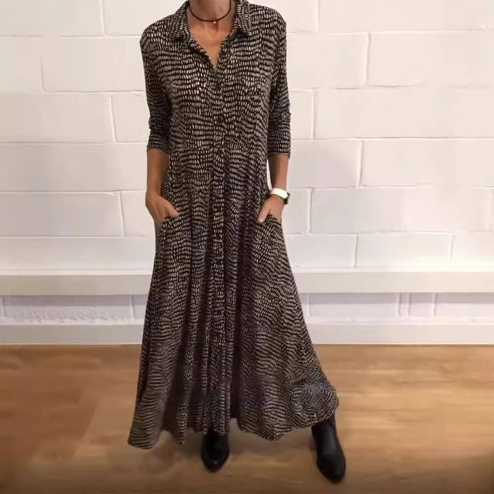 Autumn/Winter New V-Neck Long-Sleeve Dress For Women Long-sleeved Shirt Dress Is Versatile And Suitable For Various Occasions_ecoleips.com