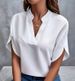 Women's Pure Color V-Neck Short Sleeve Shirt Casual Basic Top for Everyday Wear_ecoleips.com