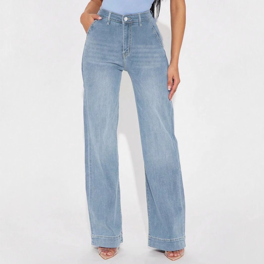 Women's Relaxed Fit Straight Leg Jeans - High Waist Washed Denim Pants For Casual Comfort (Light Blue, Vintage Blue)_ecoleips.com