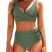 Women's Solid Color Backless Pleated Two Piece Swimsuit Comfort And Confidence In The Water Sexy Gathered Bikini Set_ecoleips.com