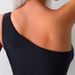 Women's Sexy One-Shoulder One-Piece Swimsuit – Slim Fit, High-Cut & Monochrome Black For Beach & Pool (S/M/L/XL)_ecoleips.com