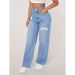 2025 Best-Seller Women's Wide-Leg Straight Ripped Jeans Light Blue High-Waisted Floor-Length Trendy Pants_ecoleips.com