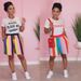 Women's Clothing Rainbow Striped Shorts & T-Shirt Set - Casual Loose Fit Summer Two Piece Outfit Vibrant Summer Essentials_ecoleips.com