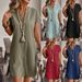 2025 European And American Summer New Solid Color Cotton Linen V-Neck Button Loose Casual Dress In Stock_ecoleips.com