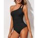 High Waist Slimming One Piece Swimsuit For Women Gathered Flying Edge Bikini Cover Belly_ecoleips.com