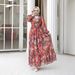 "Elegant V-Neck Printed Muslim Maxi Dress With Lantern Sleeves – Modest Flowy Skirt For Women"_ecoleips.com