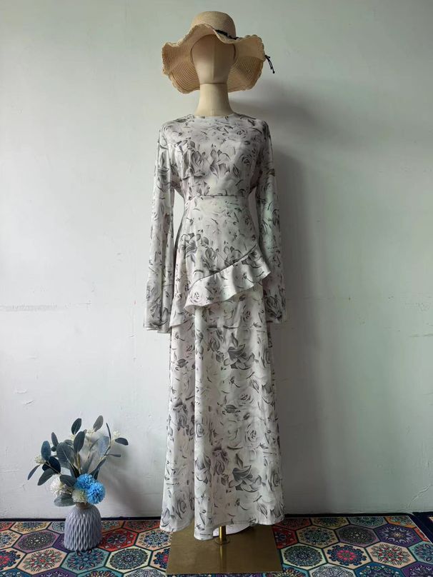 Spring Floral Print Dress - Round Neck Waist-Tie Maxi Dress (Breathable & Lightweight Perfect For Work & Weekend)_ecoleips.com