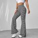 Women's Clothing Fashion Retro Houndstooth High-Waisted Slim Fit Floor-Length Casual Flare Pants For Women For Formal & Casual_ecoleips.com