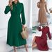 Elegant Pleated Midi Dress With Lantern Sleeves – Flowy Tie-Up Women’s Dress For Spring & Summer_ecoleips.com