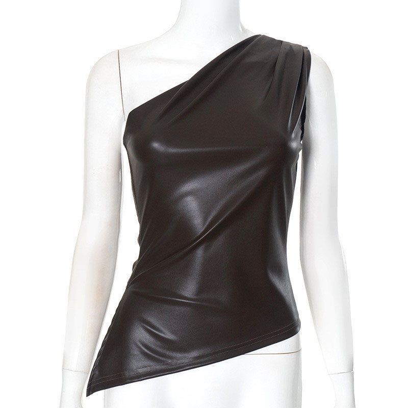 2026 New Sweet Cool European And American Style Zipper Leather Vest Women, Slim Fit, Slimming Black Top For Summer_ecoleips.com