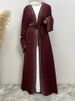 Hot Selling Ramadan Rhinestone Cardigan Islamic Dresses With Pockets Kebaya Muslim Kimono Abaya Dubai Modest Clothing Women Red_ecoleips.com