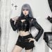 Women's Slim Fit PU Cover up Top Elegant Sexy Studded European American Style New Autumn 2024 CF24278_ecoleips.com