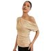 Women's Clothing Sequined Glitter Beads Oblique Collar Short Sleeved Summer Women's T Shirt_ecoleips.com
