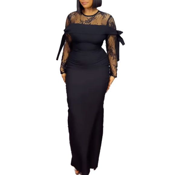Women's Sexy Lace Stitching Perspective Slit Strappy Hip Dress S10665 For Prom And Evening Wear_ecoleips.com