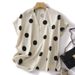 Women's Clothing Cotton And Linen Art Loose Casual Polka Dot V Neck Short Sleeved Top T Shirt_ecoleips.com