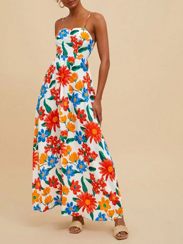 Women's Clothing Suspender Skirt Long Flower Dress Summer Long Skirt_ecoleips.com