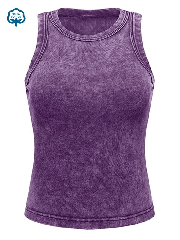 100% Cotton Solid Color Women Washed Vest Y2K Casual Tank Top Street Sleeveless Clothes Summer Rhinestone Craft Sportswear_ecoleips.com