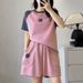 Women's Summer Casual 2-Piece Set - Cotton Short Sleeve Top & Contrast Color Shorts (Loose Fit, Large Size, Sporty Style)_ecoleips.com