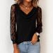 Women's Lace Trimmed Three Quarter Sleeve Top Import T-Shirt Casual Long Sleeve Blouse for Business And Office_ecoleips.com