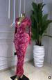 Women's Long Sleeved Pleated Dress European And American Style V Neck High Elasticity Sexy Print Dress_ecoleips.com