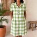 Women's Summer Plaid Print Shirt Dress Casual Loose Fit Short Sleeves European American Style Cross Border Fashion for Women_ecoleips.com