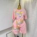 Women's Clothing Fashion Suit Butterfly Diamond Short Sleeved T Shirt Top Elastic Waist Wide Leg Shorts Two Piece Suit_ecoleips.com
