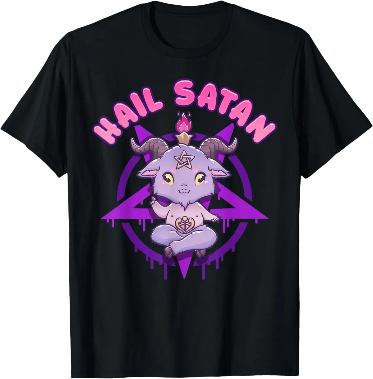 Women's T-Shirts Hail Satan Death Metal Cute Satanic Pentagram Baphomet T-Shirt_ecoleips.com