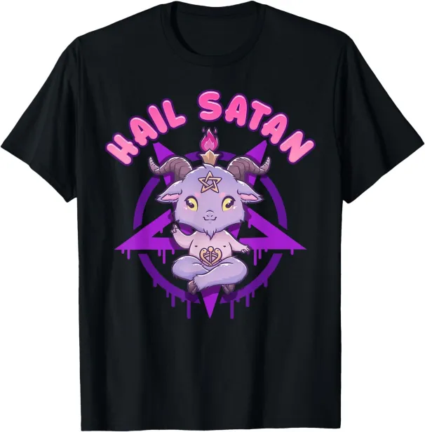 Women's T-Shirts Hail Satan Death Metal Cute Satanic Pentagram Baphomet T-Shirt_ecoleips.com