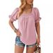 Cross-border European American Women's Fashion 2025 Spring-summer New Chiffon Pom-pom Short-sleeve Top With_ecoleips.com