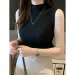 2026 Summer Turtleneck Ribbed Tank Tops Women Camisole Sleeveless Slim Female Stripe Croped Vest Casual Solid Camis Top_ecoleips.com