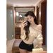 French-style Heavy-duty Rhinestone Embellished Off-shoulder Shirt For Women, 2025 Spring New Design, Stylish Slimming,_ecoleips.com