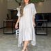 Women's Clothing Women's Summer Style Loose Casual Stitching Solid Color Short Sleeved Cotton And Linen Dress_ecoleips.com