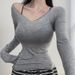 Slim Fit Long Sleeve Base Shirt Women's Style Korean Knitted Top Pure Color V-Neck Highlight Chest Thin Autumn Sexy Waist-Cin..._ecoleips.com