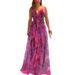 Cross-border 2026 European And American Spring/Summer New Mesh Printed Strap INS Vacation Casual Flared Dress For Women_ecoleips.com