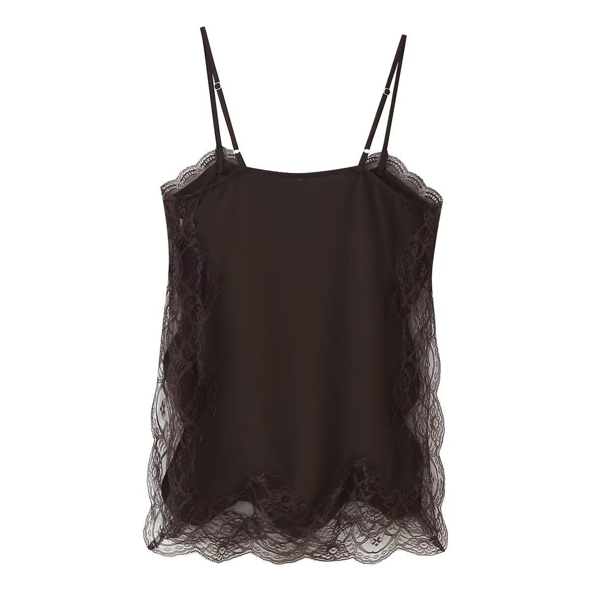 Women's Clothing Lace Trimmed Slit Camisole Top Pajama Style Sexy Summer New_ecoleips.com