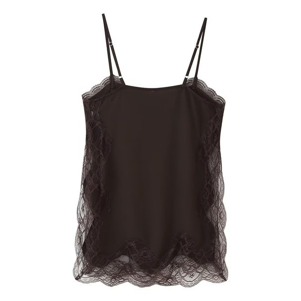 Women's Clothing Lace Trimmed Slit Camisole Top Pajama Style Sexy Summer New_ecoleips.com
