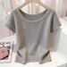 Women's Grey Short Sleeve Knitted T-Shirt Slim Fit Beautiful Top Petite Spring Summer New_ecoleips.com