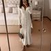 Elegant Collar Slim Fit Knit Dress For Women - Solid Color A-Line Long Sleeve Dress For Autumn & Winter (Yellow, Black, White)_ecoleips.com