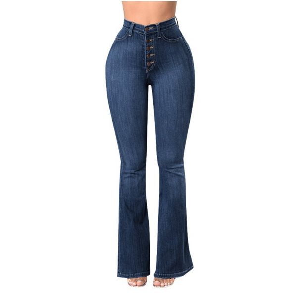 High Waist Stretchy Flared Women's Jeans - Comfortable & Figure-Hugging Denim Pants For Everyday Wear_ecoleips.com
