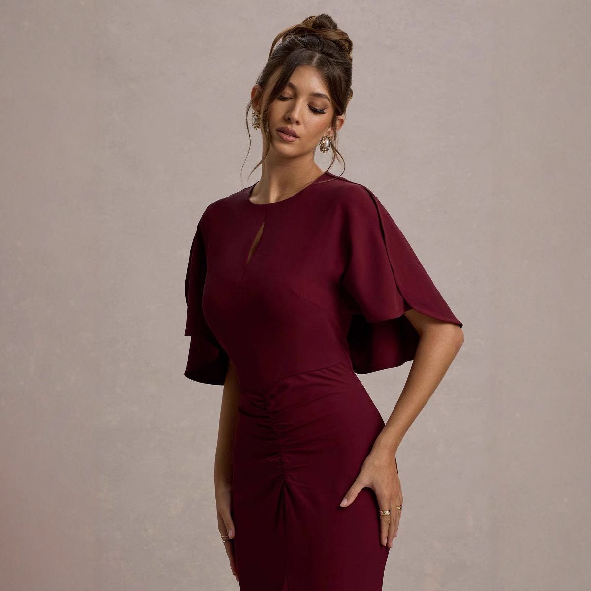 European And American Style Summer New Hot Girl Mid-Sleeve Hollow Out Waist-Cinching Pleated Bodycon Sexy Long Dress For_ecoleips.com